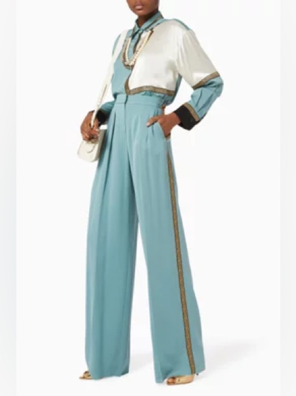 Max Mara Extra Silk Charmeuse Trousers Sage Green Wide Leg NWOT Unhemmed